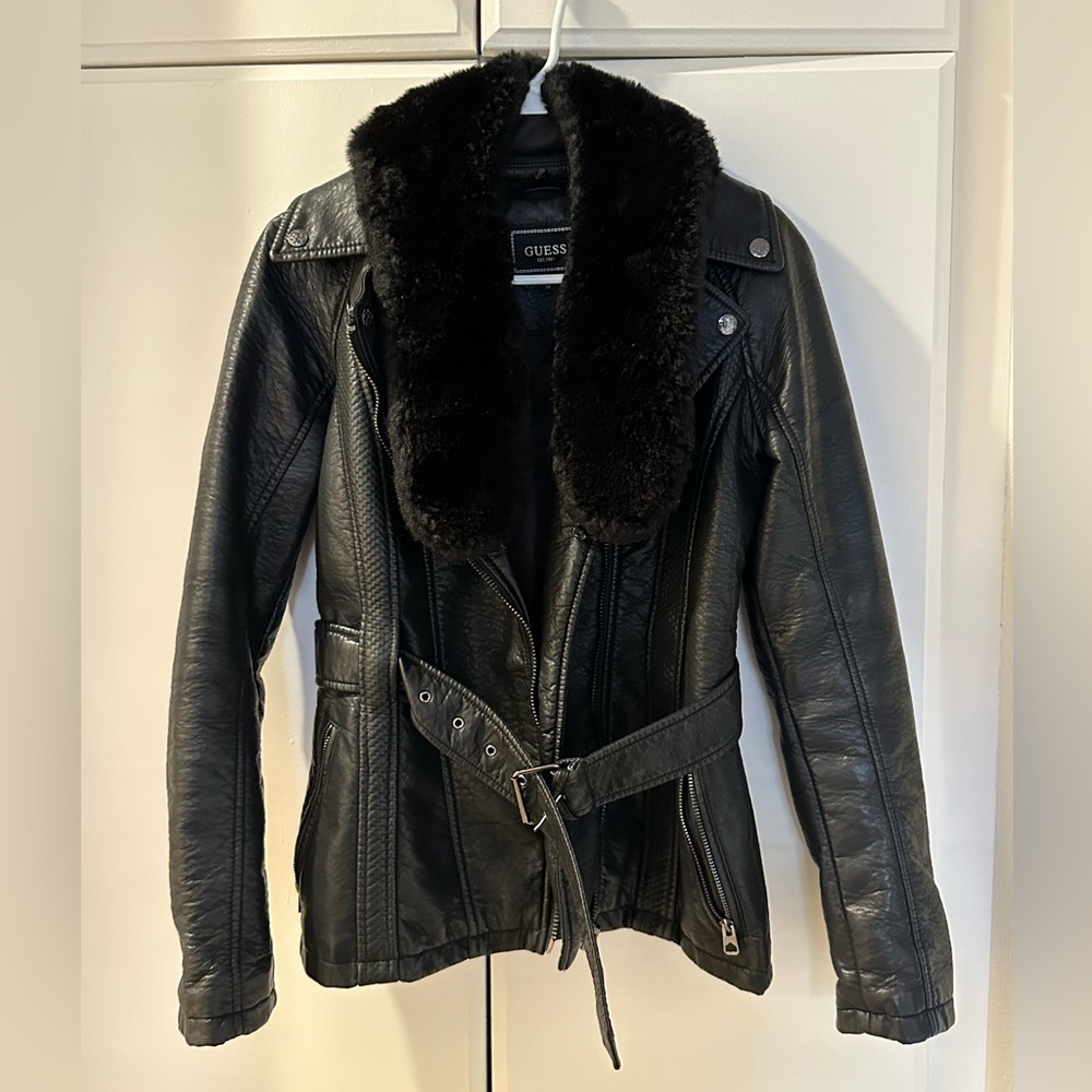GUESS Belted Faux Leather Jacket